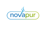 Logo moderne avec vapeur symbolisant propreté et hygiène, gain de temps, Novapur