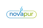 Logo moderne avec vapeur symbolisant propreté et hygiène, gain de temps, Novapur
