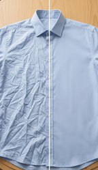 Chemise bleue avant et après défroissage avec le défroisseur vapeur Novapur